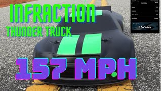 Arrma Infraction Thunder truck speed run   NEW PB 157 MPH     WORLDS  FASTEST ARRMA INFRACTION