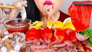 ASMR RAW OCTOPUS, SPOON WORM, SEA SQUIRT, SEA PEACH 산낙지, 개불, 비단멍게 모듬회 먹방