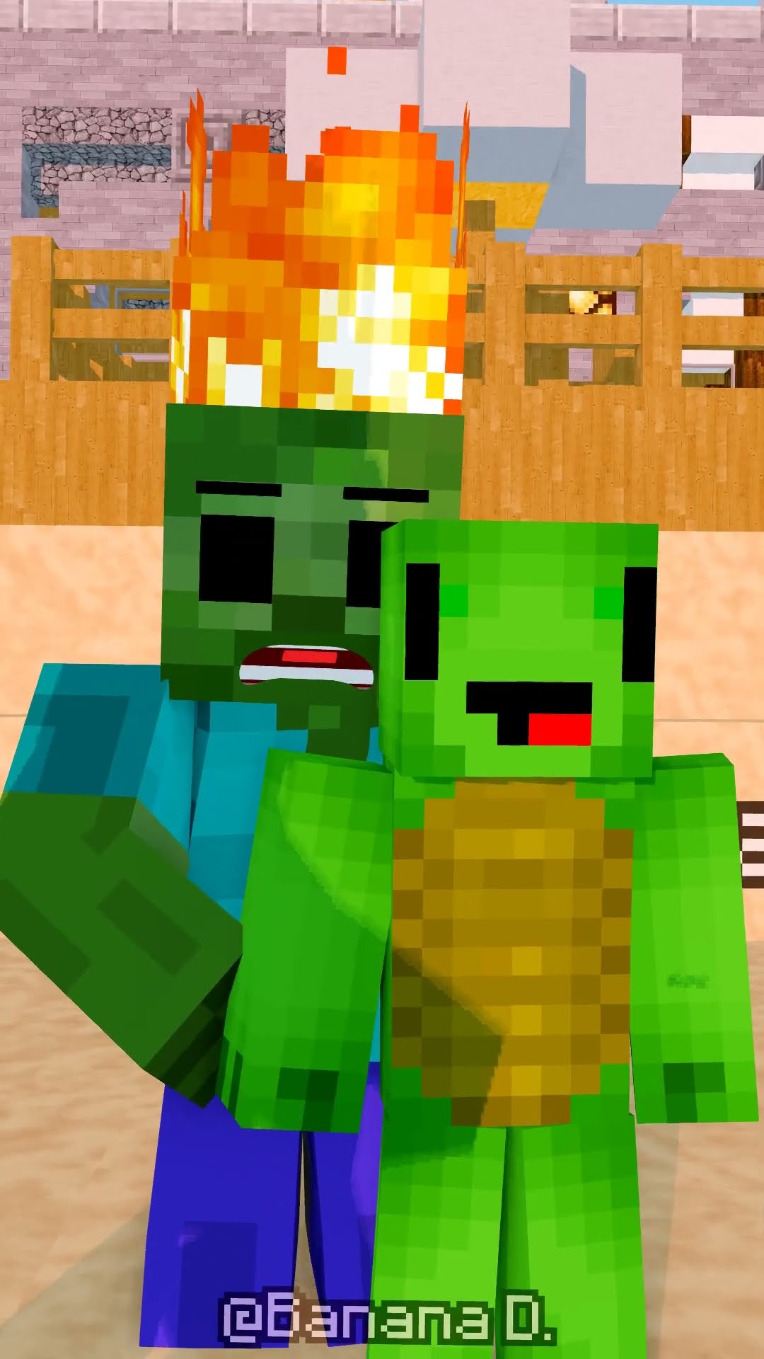 JJ sister team vs Zombie girl team JUMP FALL Water save battle in Beach Edit Version #minecraft