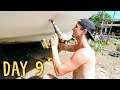 Drilling important holes in a 2 inches wooden boat&#39;s hull — Sailing Yabá 177
