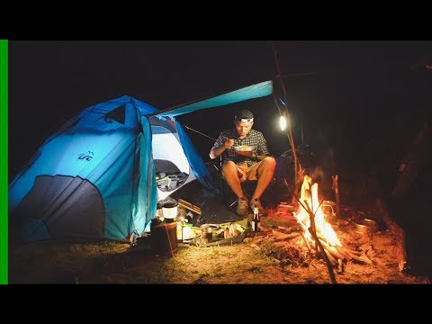 SOLO OVERNIGHT Camping - Cooking Rice, Vegetables - fishes Burn, training Khmer style #S1²