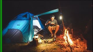 SOLO OVERNIGHT Camping  Cooking Rice, Vegetables  fishes Burn, training Khmer style #S1²