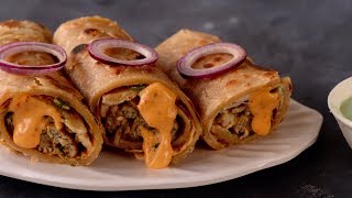 Egg Paratha Kebab Roll Recipe | How To Make Chicken Seekh Kabab Roll At Home