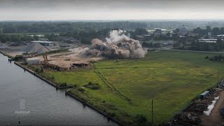 Drone shows coal power plant implosion from the sky