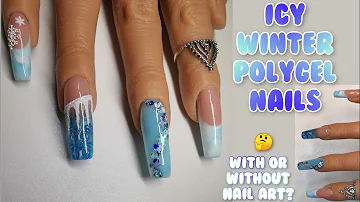 Icy Winter polygel nail design using Madam Glam and Rosalind | Extended nail bed & Marble & Glitter