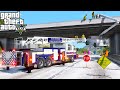 GTA 5 Firefighter Mod Tower Ladder Rescue Utility Bucket Truck Driver Hanging From A Overpass