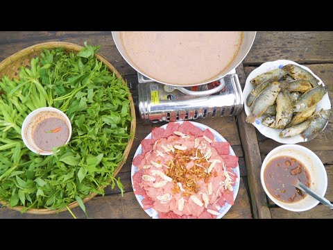 Video Lẩu Bò Nhúng Mắm Ruốc, Cá Rô Đồng Chiên Xù 