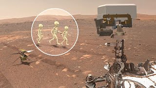 Marcianos corriendo en Marte. Perseverance & Ingenuity / animación alien