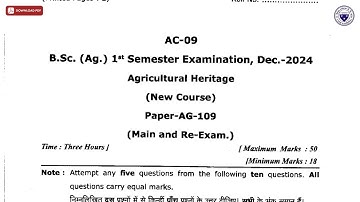 BSC 1ST SEM AG AGRICULTURAL HERITAGE AC DEC 2024 | DBRAU
