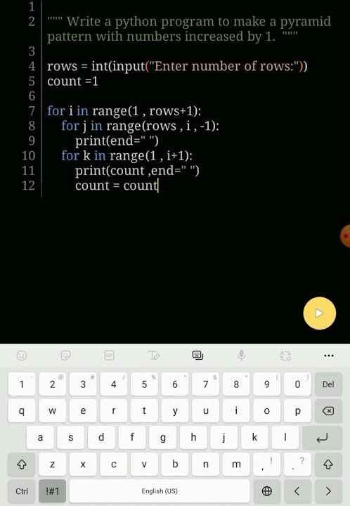 Python program to make a pyramid pattern with numbers increased by 1 ...