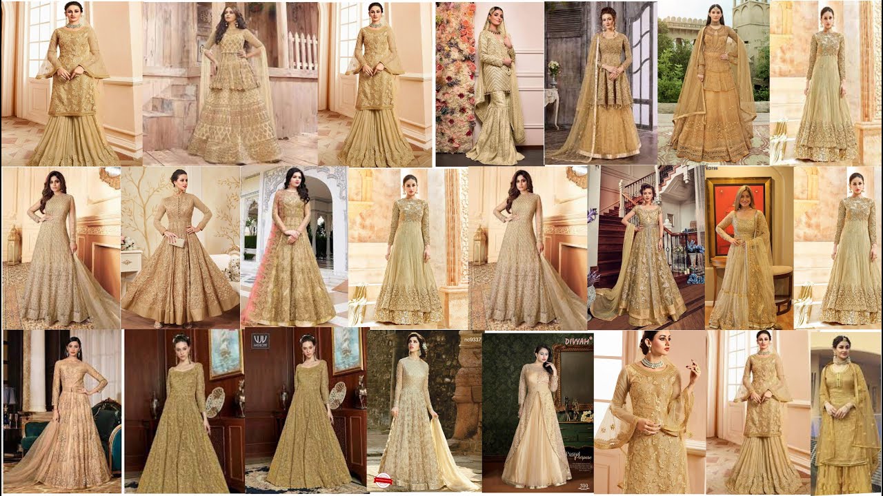 Golden Gown with covered neck and full sleeve | Full sleeve gowns, Long  sleeve ball gowns, Pakistani fancy dresses