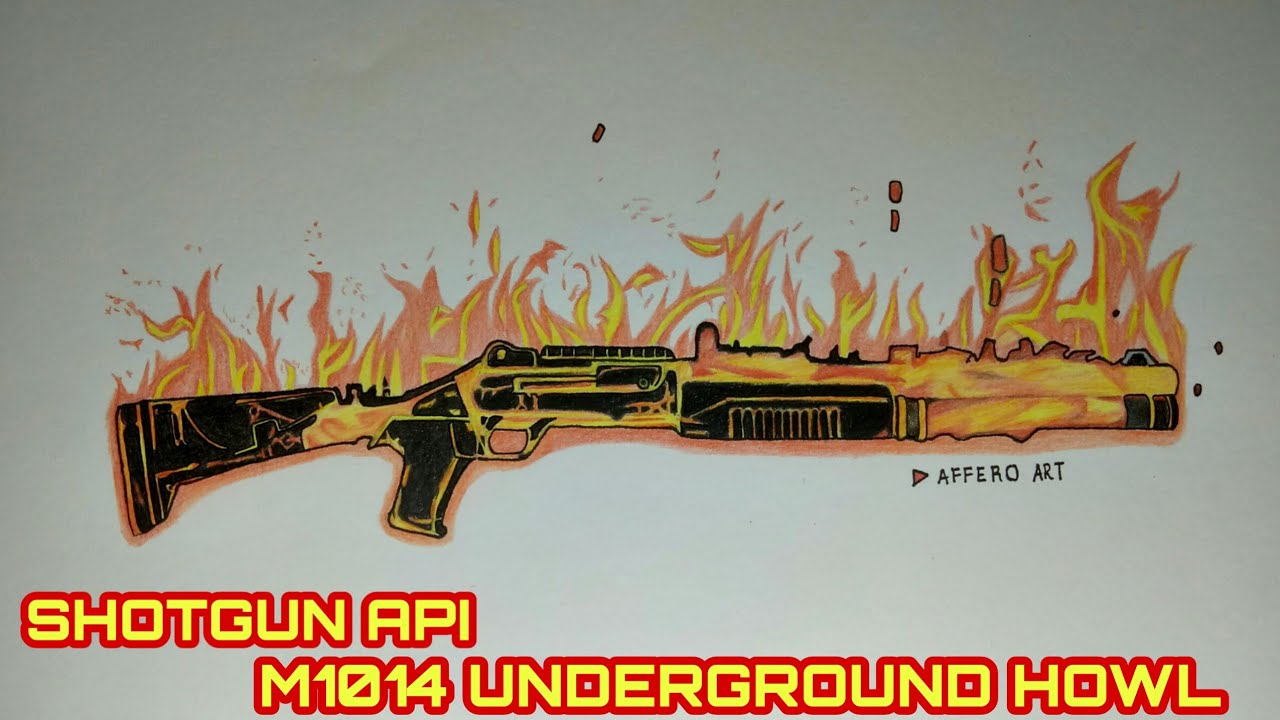 Menggambar Skin Shotgun Api M1014 Underground howl FF 