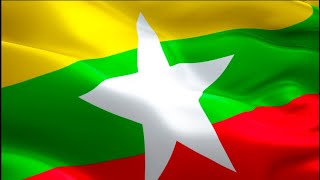 Burma flag video waving in wind. Realistic Yangon Flag background. Myanmar flag Full HD