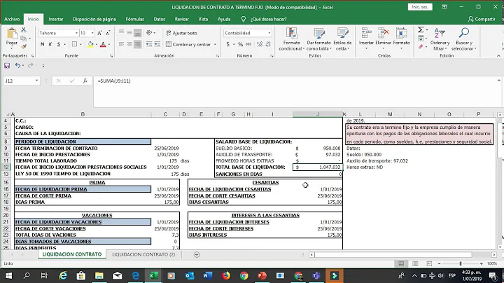 LIQUIDACION DE CONTRATO A TERMINO FIJO CON PLANTILLA EN EXCEL