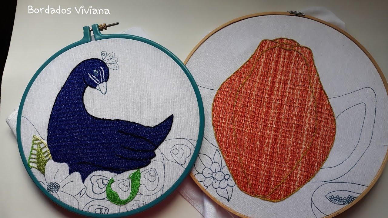 Bordado fantasia Tetera PAVO REAL y Tetera PAPAYA