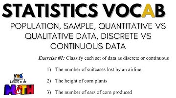 Statistics Vocabulary: Population, Sample, Quantitative vs Qualitative Data, Discrete vs Continuous