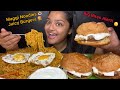 VEGETABLE MAGGI 🍝 WITH JUICY CHICKEN BURGER AND SUNNY SIDE UP EGGS | BIG BITES |FOOD EATING VIDEOS