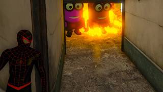 Funny Spiderman vs Minions on Fire in Dark Corridor - GTA 5 Epic Ragdoll Episode 9
