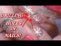 3 Pierced Acrylic Nails w/ Snow Flakes Using Non Dominant Hand! | ABSOLUTE NAILS