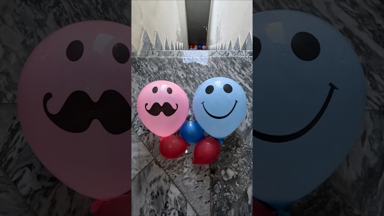 POV: Sky Blue Smiley Balloon VS Pink Mustache Balloon 💦🎈 | ASMR Satisfaction in 4K