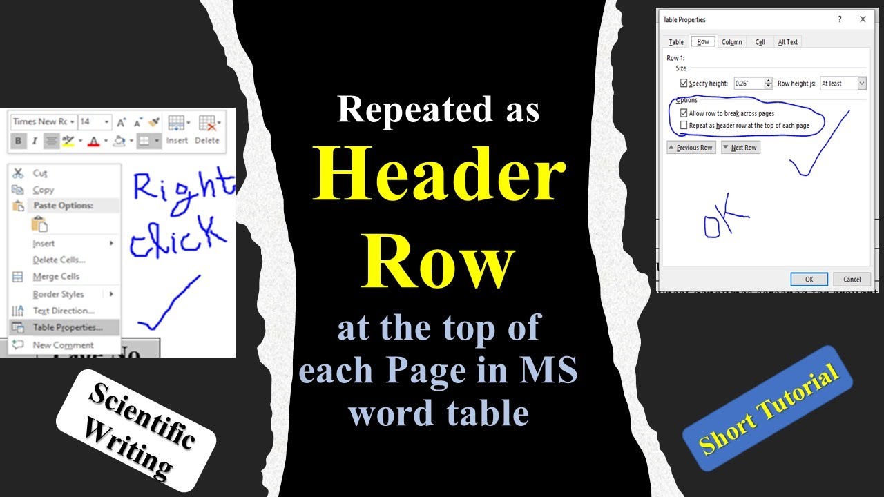 Header Row in MS Word | How to insert first line of table on each page ...