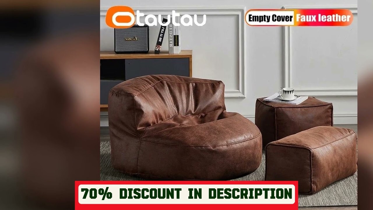 A must-have product! OTAUTAU 3.3ft Faux Leather Pouf Sofa Set Cover Bean Bag Chair Ottoman Footres