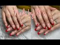 Red &amp; Nude V Cut Acrylic Nails 🤍