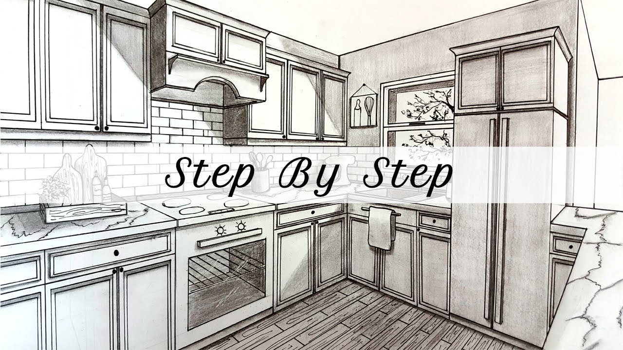 Hand drawn kitchen interior sketch cupboard Vector Image