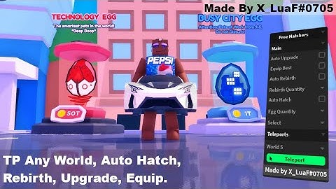 Free Hatchers OP Script | TP To Any World, Auto Hatch, Rebirth, Upgrade, Equip.