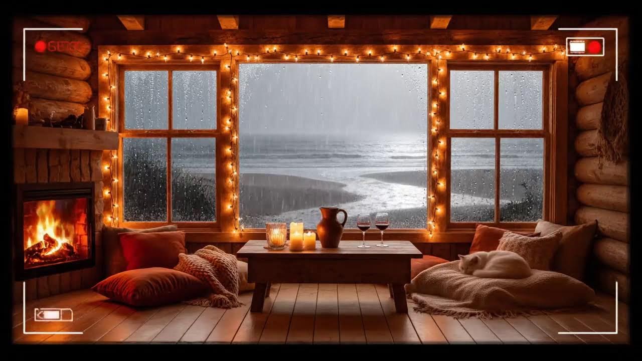 24/7 Cozy Cabin Ambience ☕ Relaxing Jazz Music, Rain & Fireplace NO ADS #RelaxingJazz