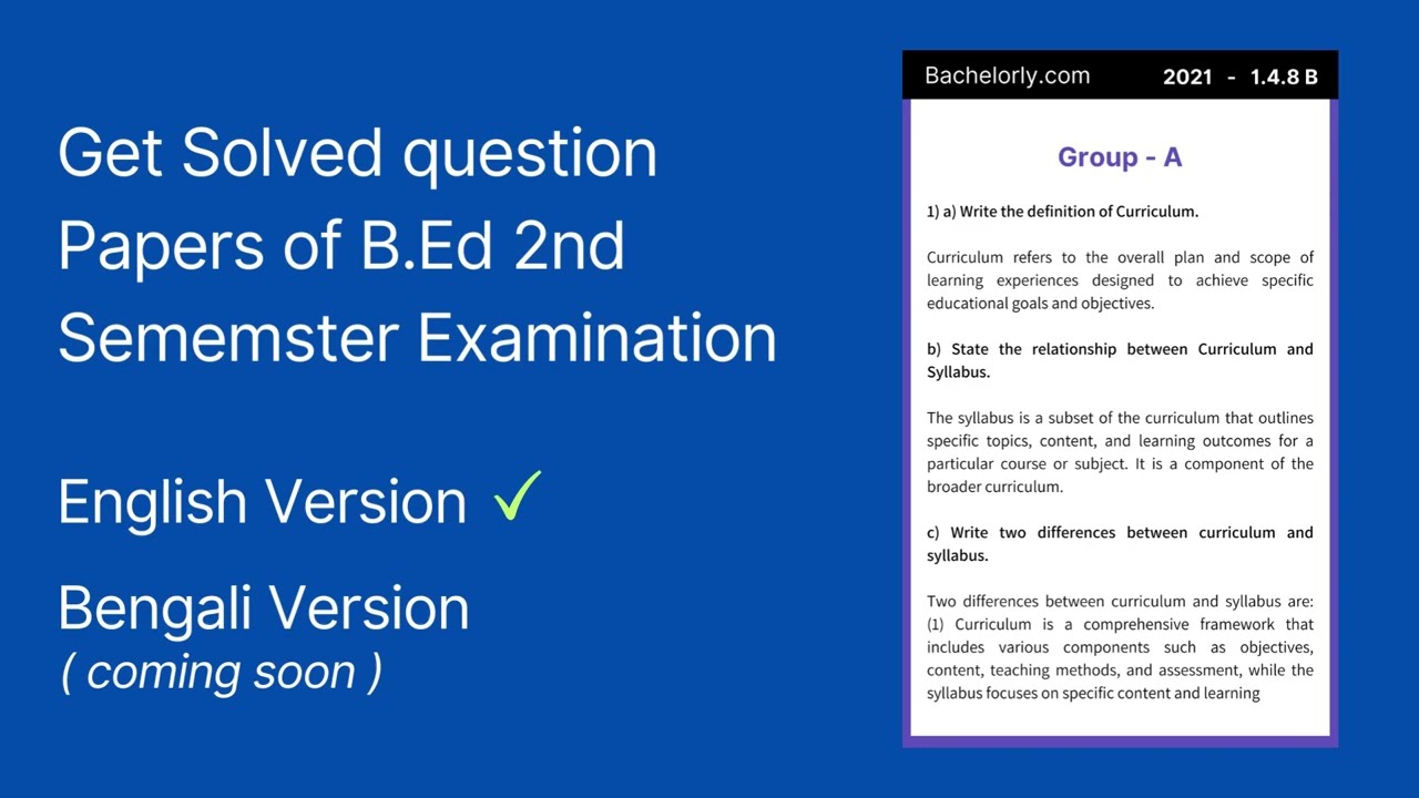 B.Ed WBUTTEPA 2nd Semester Last 5 Years Solved Papers ebook
