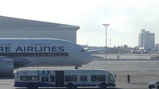 20141007 SINGAPORE AIRLINES A380 Pushback Los Angeles International Airport (LAX) GATE 150