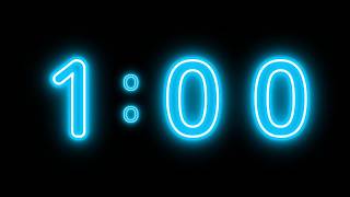 1:00 Neon Timer | Glowing Blue Countdown | Silent, No Music