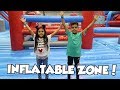 GIANT TRAMPOLINE PARK CHALLENGE!! INFLATABLE ZONE WITH TASH BALLER!!