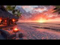 Healing Sunset Ambience: Relaxing Ocean Waves Sound, Soft Fire Sound for Relaxation, Meditation