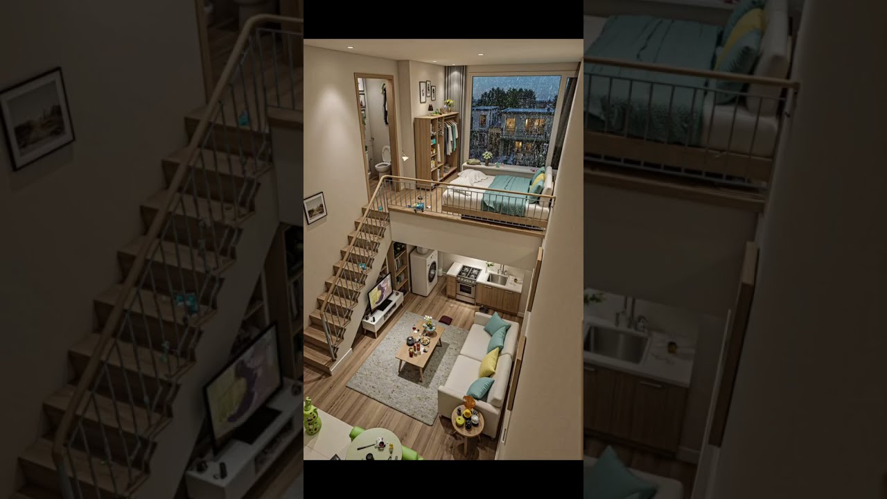 Modern Loft Apartment With Cozy Mezzanine Bedroom Warm Lighting And Stylish Interior Design