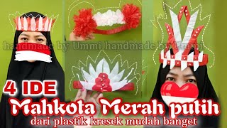 Mahkota Merah putih dari plastik kresek kardus | Hiasan kepala Karnaval 17 agustus