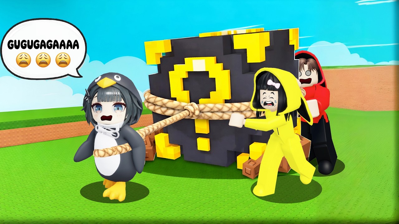 Kak Yuta Dan Kak Mio Ajak Gugugaga Pinguin Buat Tarik Lucky Block Sampai Sedih || ROBLOX
