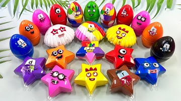 Numberblocks - Looking for Alphabet Lore Dinosaur Egg Clay Coloring! Mixing Seashell, Star Clay ASMR