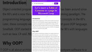 Insert a Table of Contents to the Microsoft Loop Page screenshot 3