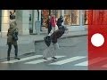 Walkin in the wind people blown over in streets as storm ivar hits norway  euronews 
