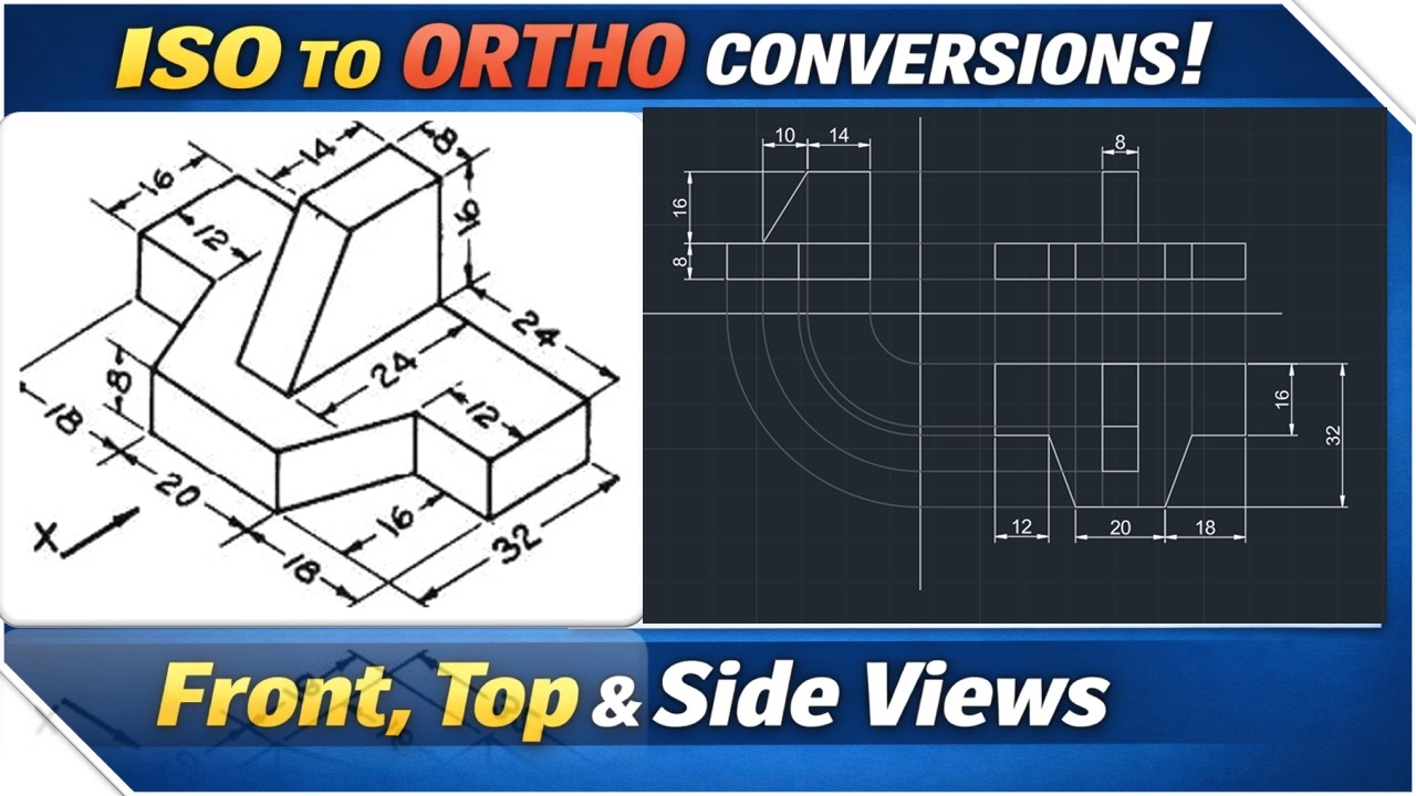 Draw the Front view, Top view and Side view of the part shown - YouTube