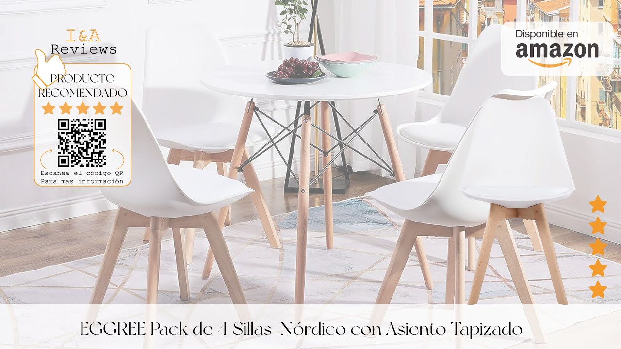 EGGREE Pack de 4 Sillas de Comedor Sillas Cocina Nórdico con Asiento  Tapizado y Las piernas de Madera de Haya Maciza - Blanco : : Hogar  y cocina