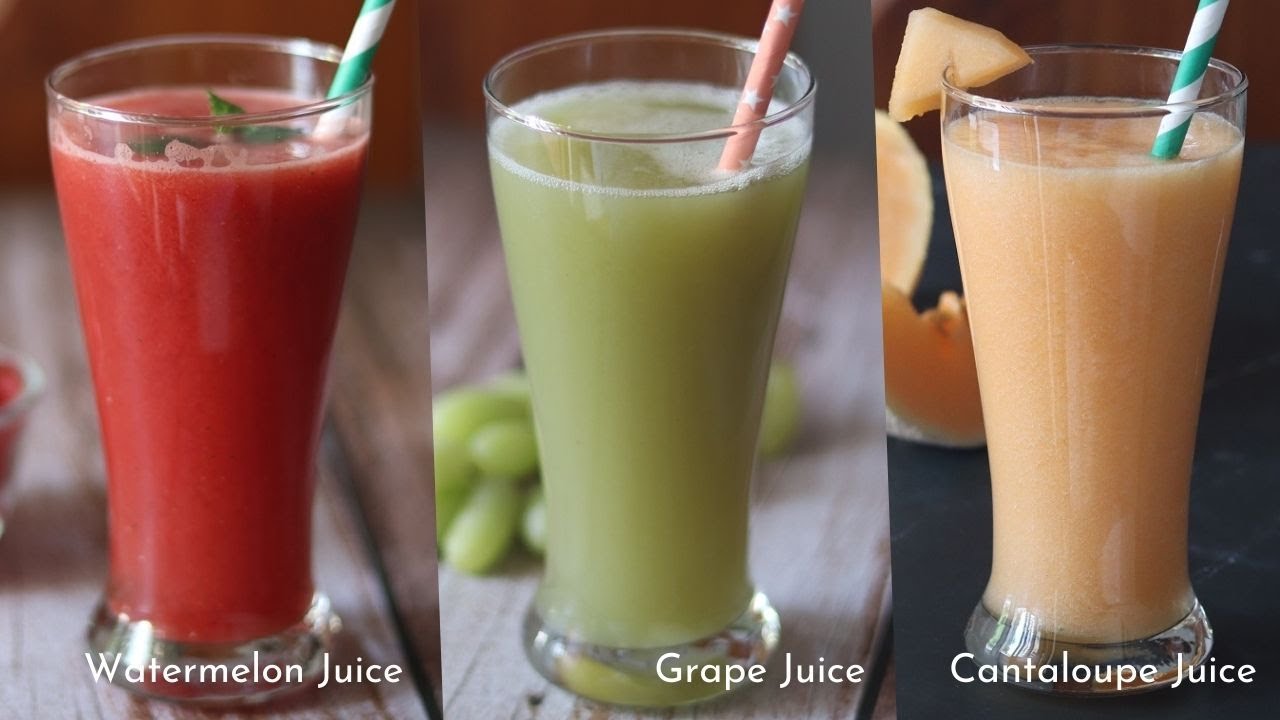 Cantaloupe fruits Juice | Watermelon Juice | Quick Grape Juice Recipe | Refreshing Summer Drinks