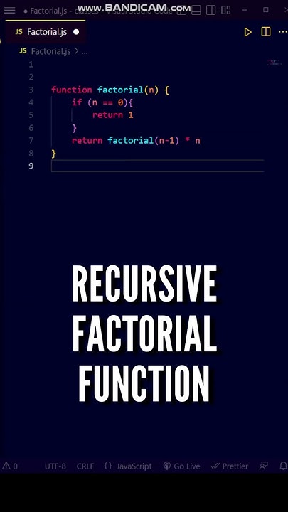 🤩 Recursive Factorial Function in JavaScript | Use of Recursion #shorts ...