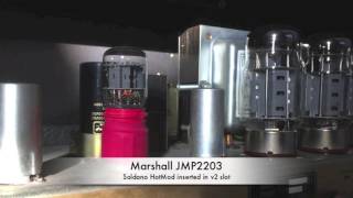 Marshall JMP 2203 with and w/o Soldano HotMod
Everyone knows that the classic Marshall JMP and JCM 800 are not only killer amps, but also great platforms to mod and take into high gain territory.
Yet some people might not wanna mod their good old 2203/2204, some even scream blasphemy.
In my opinion nothing is ever blasphemy that improves things for you personally..but tastes do not only vary, they might also change over time and you might wanna keep your old 2203 stock but still like the tone of a modded Marshall...
This is where the Soldano HotMod saves the day.
its a plugnplay solution that replaces the regular dual triode in the v2 slot with a triple triode system, so it essentially adds another gain stage to the amp, much like many mods to with an additional 12ax7, just without the permanent changes. Its literally plugnplay and can be undone in the time it takes to take the back panel of the amp off.
Unfortunately Soldano doesnt build this neat little thing anymore because apparently they were to expensive to make and people didnt read the manual and used them in the wrong amps etc..and then its direct competitor, the GTO came out...
but if you search ebay you can still find them every now and them...and theyre SICK!
Heres a little comparison of a stock JMP 2203 (more info below) and the same amp with the HotMod installed.
Both clips were recorded with exactly the same settings (see pic), same DIs, same microphone and no post processing.
The chain was:
EMG89 (DI credit: Marcus Hedwig)
Maxon od808
Marshall JMP 2203 (1978, stock except for new filter caps and a conversion to KT88 instead of el34)
Mesa Rectifier 4x12
Audio Technica AT250DE
API 3124+
Apogee AD16X
Pro Tools Marshall JMP 2203 with and w/o Soldano HotMod