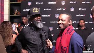 Ed Reed Talks With Tyrik Wynn At The Super Bowl 58 Verizon Run The Playlist Event