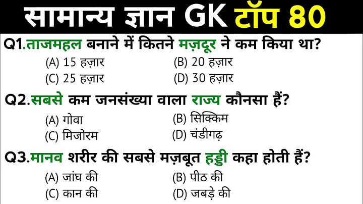 सामान्य ज्ञान | General Knowledge | Top 80 GK/GS questions | SSC GD, MTS, RPF, CRPF | GK quiz