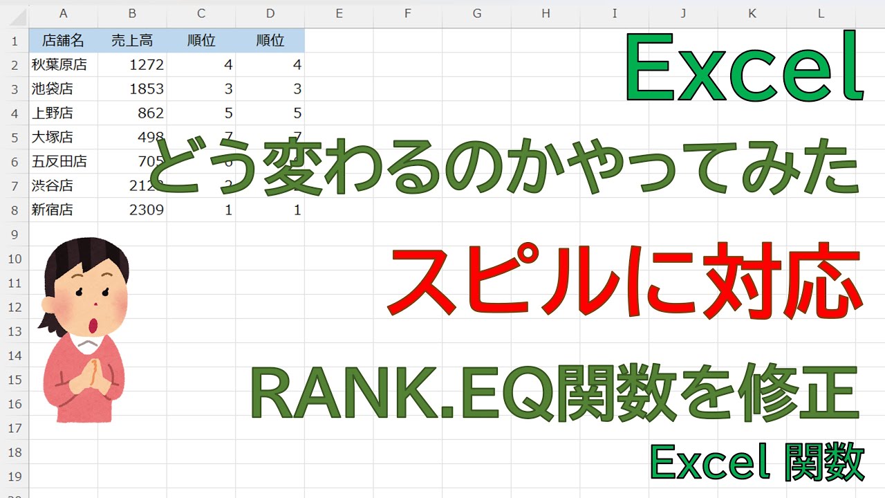 Excel時短】順位付けが劇的に楽になる！RANK.EQ関数を「スピル」で使う 