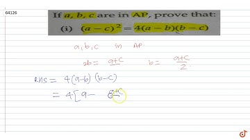 If  `a,b,c`  are in  `A.P.`  prove that  `(a-c)^2=4(a-b)(b-c)`